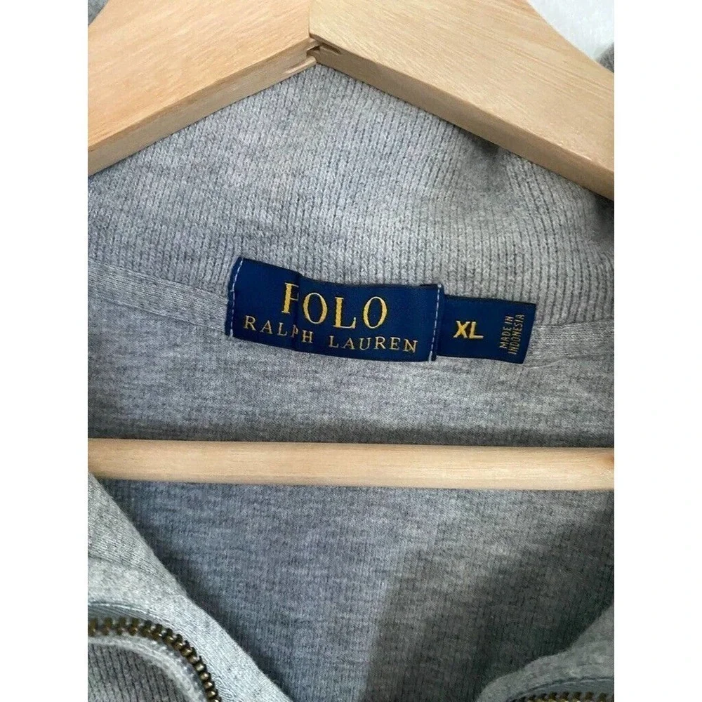 POLO RALPH LAUREN GREY HEATHER PONY HALF ZIP SWEATER FLEECE SWEATSHIRT XL - Picture 4 of 6